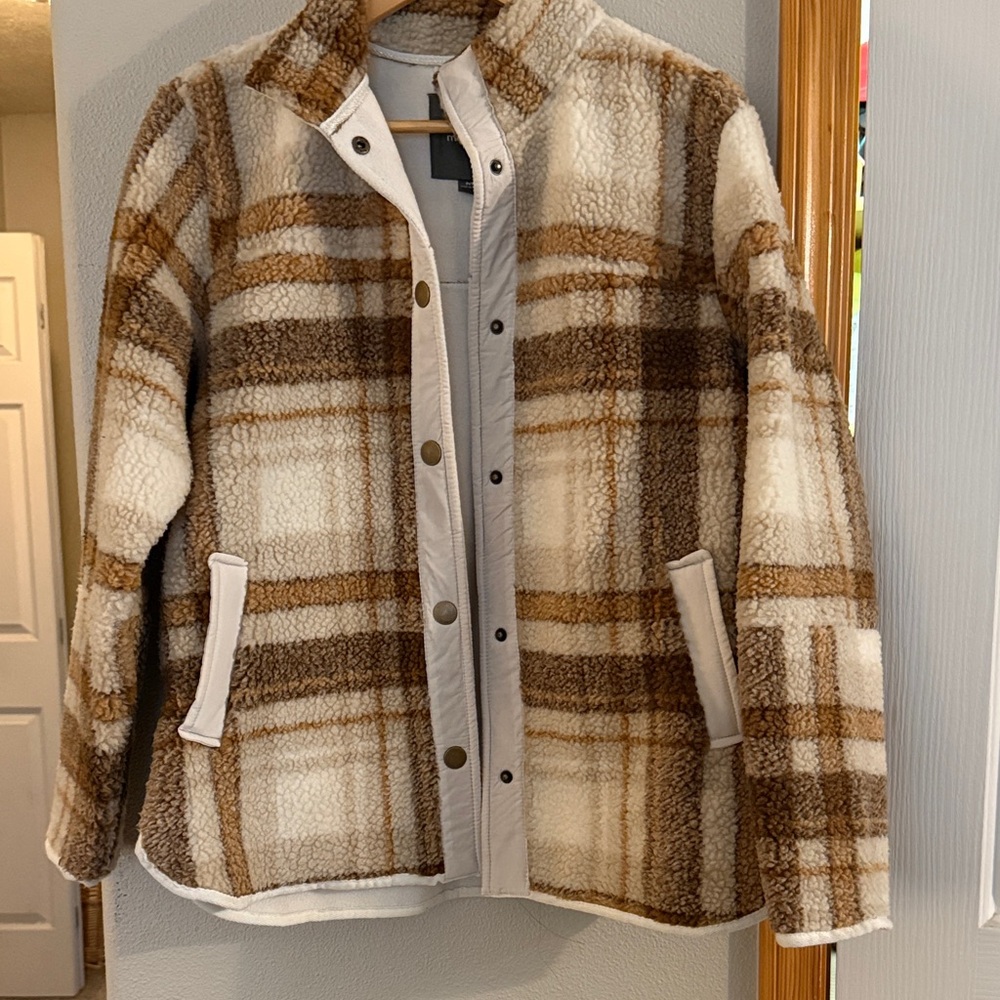 Maurices Brown and Cream Plaid Sherpa Jacket